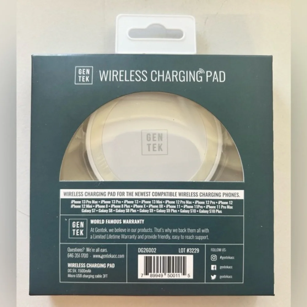 GENTEK Wireless Charging Pad 5 Watt - 3ft USB‎ cord - White